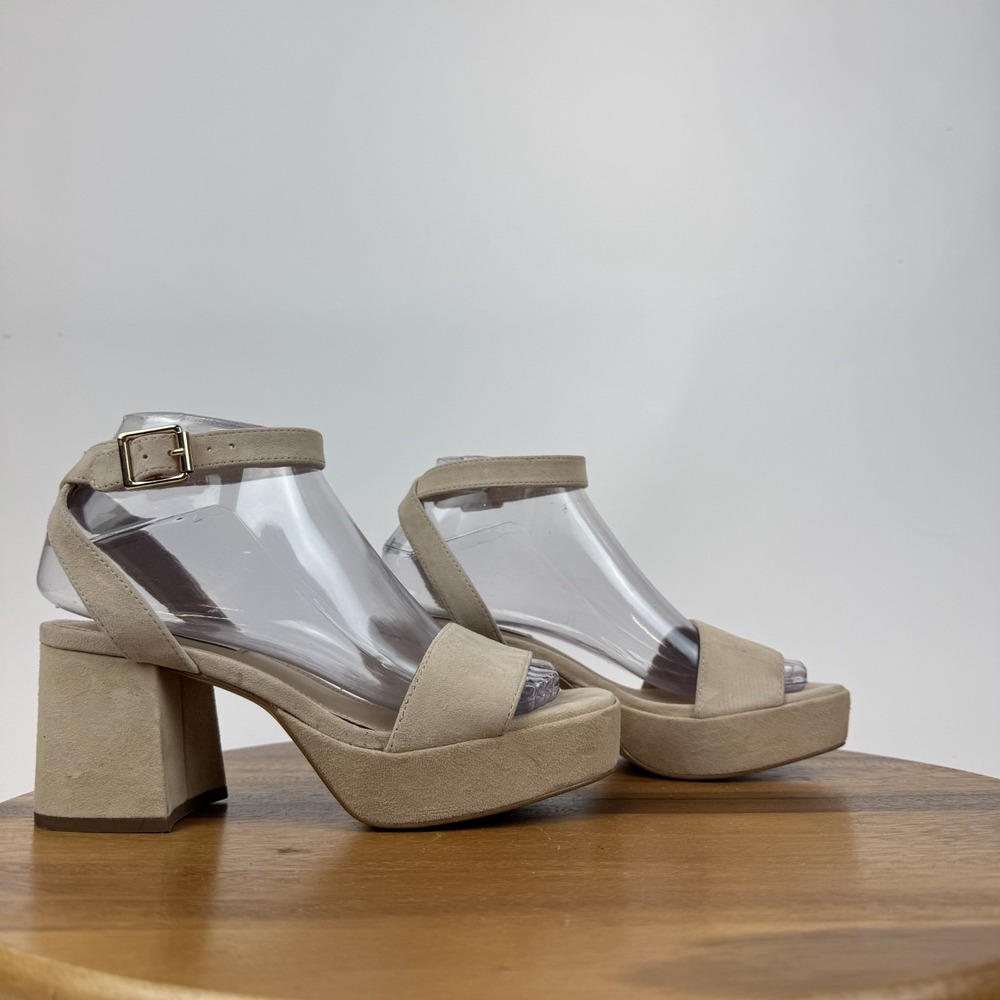 Womens Steve Madden Mercer Ivory Suede Platform Strappy Sandals Size 6.5 M GUC
